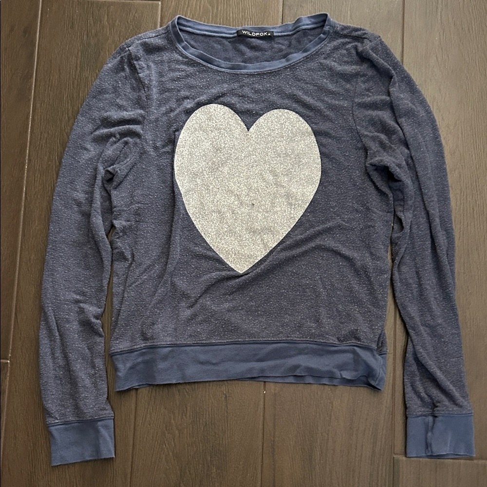 Wildfox Navy Heart Crew Neck Sweater